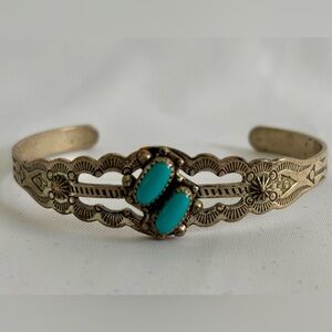 Vintage Navajo JP Jane Popovich SterlingSilver Turquoise Child Cuff Bracelet EUC